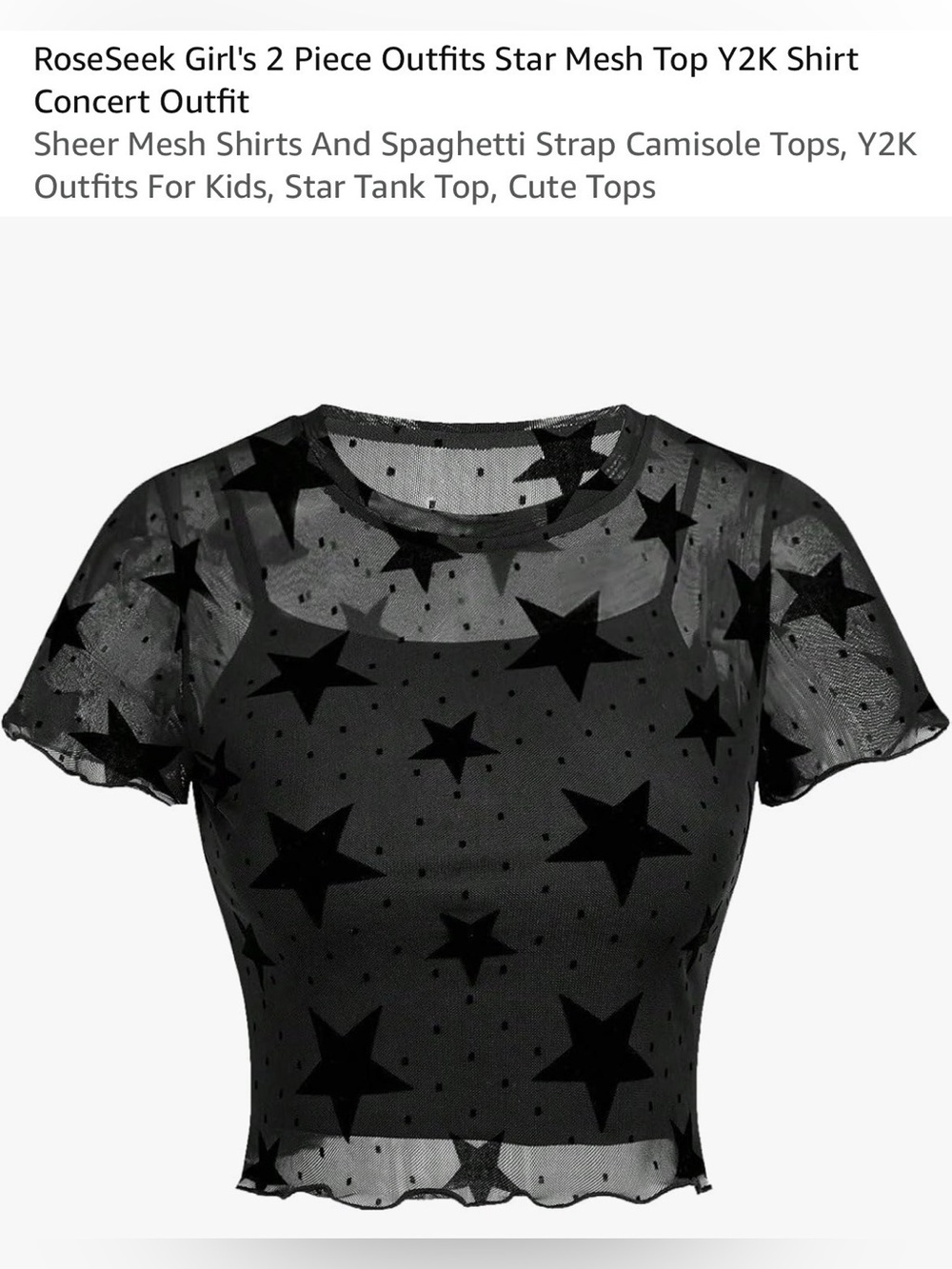 Nwt- Girl's Black Star Mesh Crop Top - size 10 years